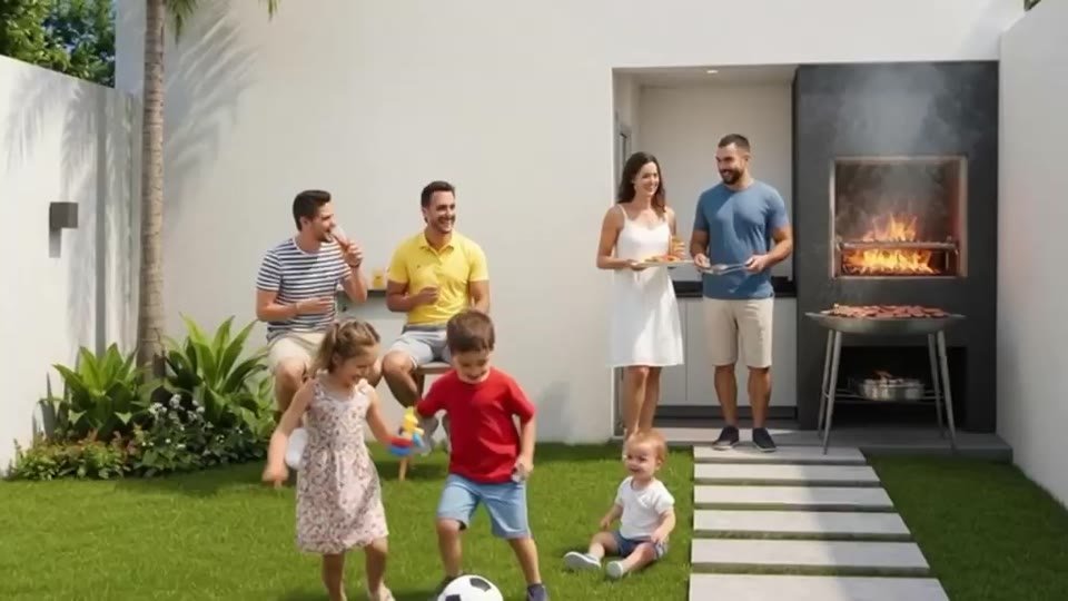 Churrasquera al fondo del jardín para los domingos en familia